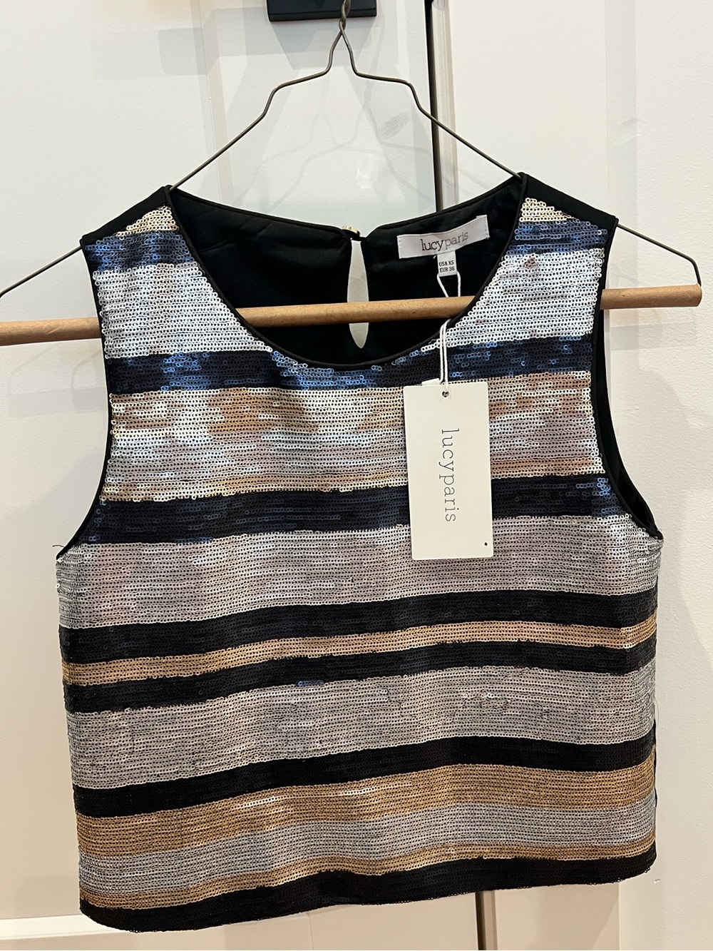 NWT Lucy Paris Sequin Striped Crop Top - Size XS